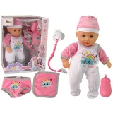 Lalka bobas w różowo-białej piżamce z chmurką na rękach