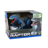 Niebieski Velociraptor z efektami świetlnymi podczas zabawy dla dzieci