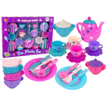 Fioletowy zestaw do herbaty dla dzieci z filiżankami i talerzykami