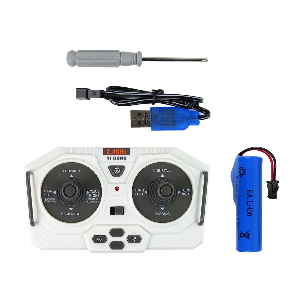 Pilot i koparka z zestawu zabawki zdalnie sterowanej do zabawy