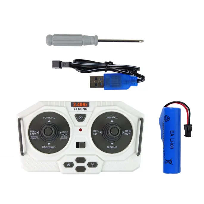 Pilot i koparka z zestawu zabawki zdalnie sterowanej do zabawy