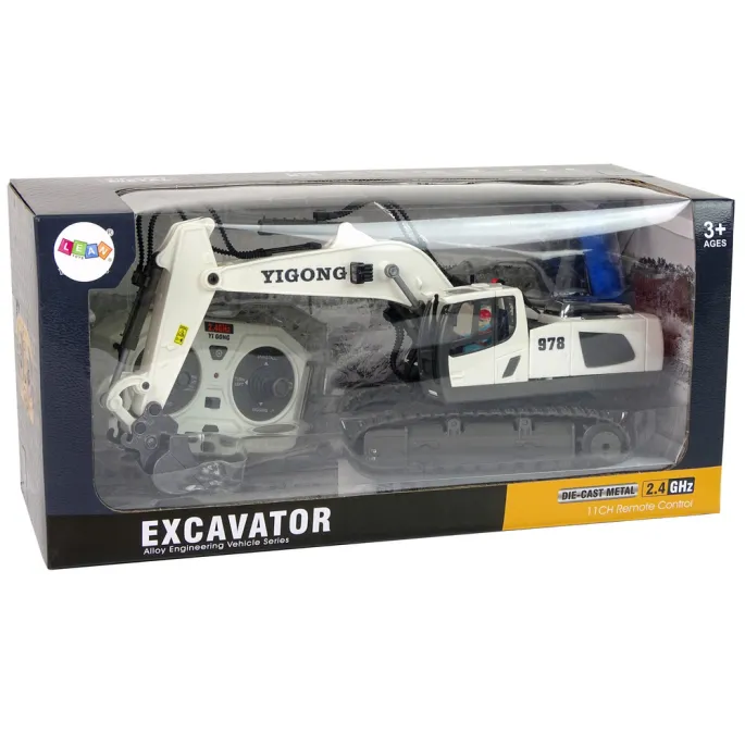 Zbliżenie na detale zdalnie sterowanej koparki z ruchomą łopatą