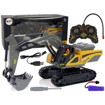 Żółta koparka gąsienicowa zdalnie sterowana dla dzieci na pilota 2.4G