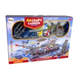 zestaw wojskowy: lotniskowiec, myśliwce, czołg i pojazd opancerzony