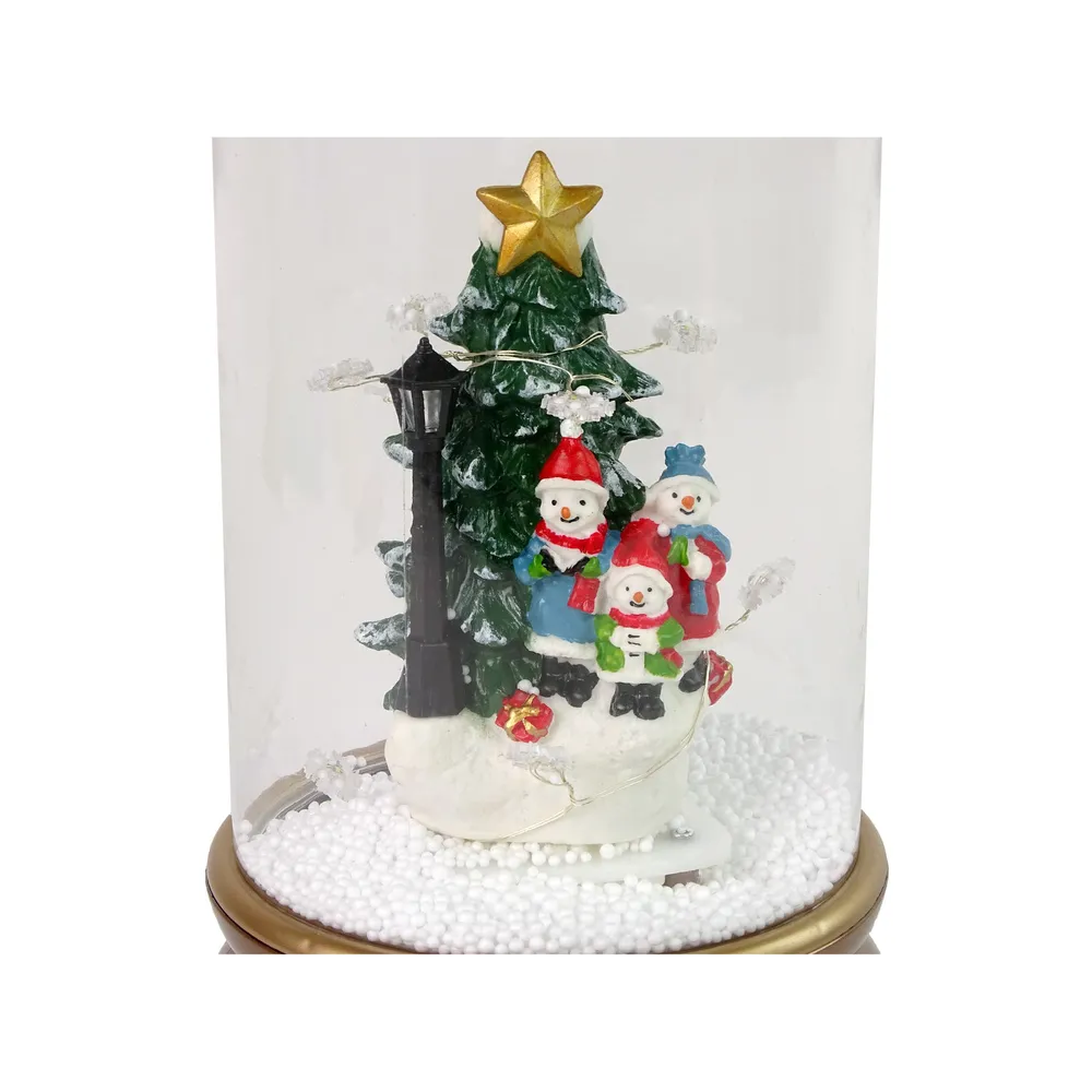 Złota choinka z rodzinką bałwanków i delikatnym oświetleniem LED