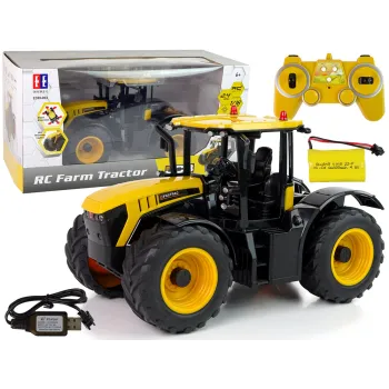 Zdalnie sterowany traktor JCB LED w skali 1:16 na białym tle