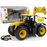 Zdalnie sterowany traktor JCB LED w skali 1:16 na białym tle