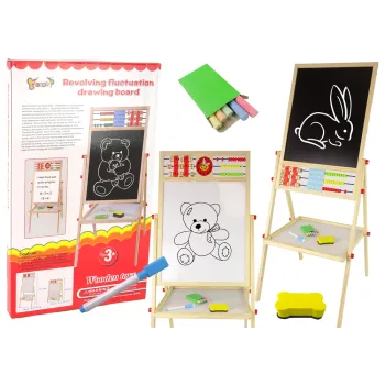 Drewniana Tablica 2w1 Magnetyczna Kredowa + Liczydło Alfabet Tabliczka Mnożenia