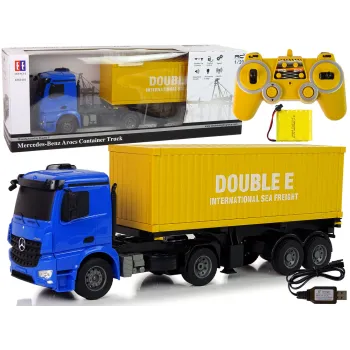 Duża ciężarówka R/C Mercedes Arocs niebieska z kontenerem, 58 cm długości