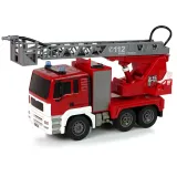 Widok wozu strażackiego z wysuniętą drabiną dla dzieci