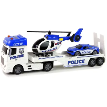 Zestaw Policja Laweta Ciężarówka Autko Helikopter Dźwięk Światła