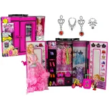 Lalka z garderobą i akcesoriami oraz kolorową szafą