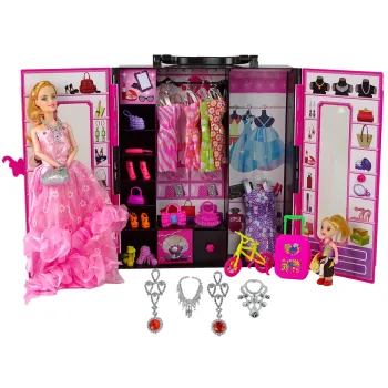 Lalka z Garderobą Sukienki Dodatki Dla Lalek Szafa Na Ubranka Walizka