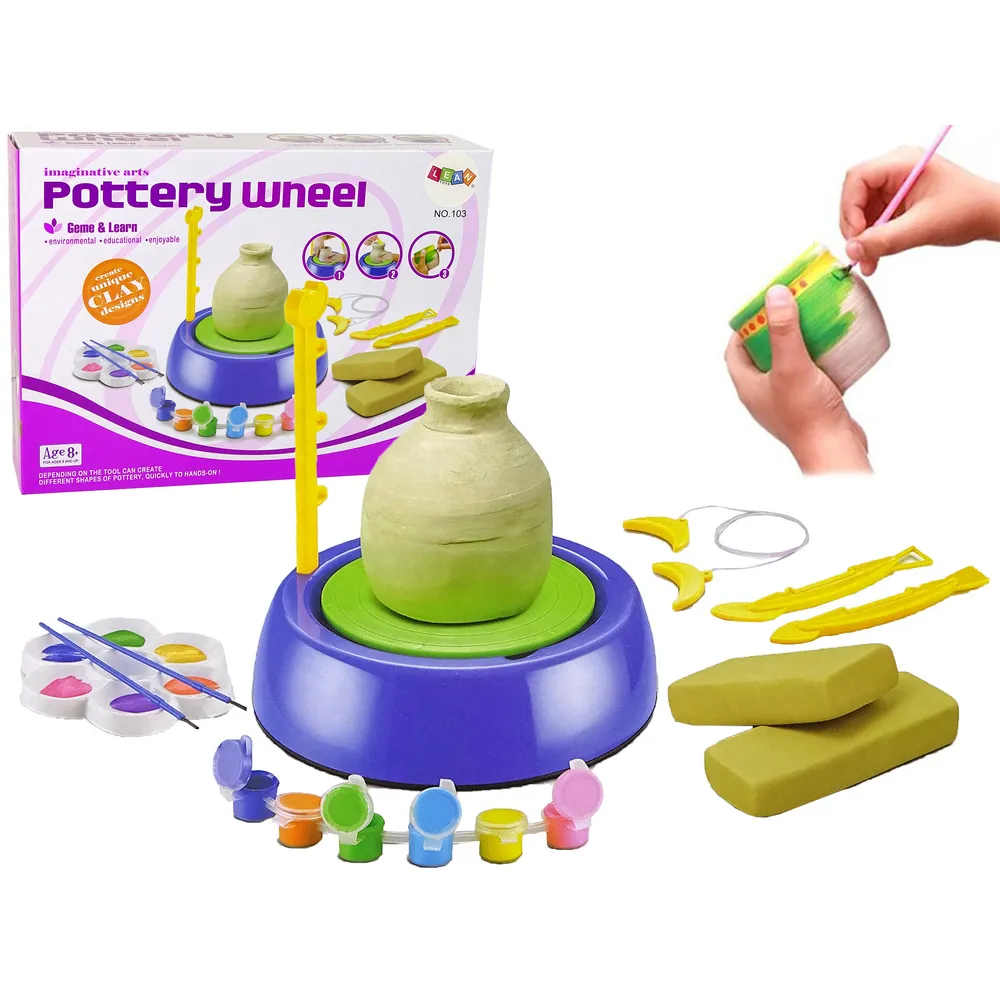 Zestaw DIY Koło Garncarskie Glina Farby Plastyczne