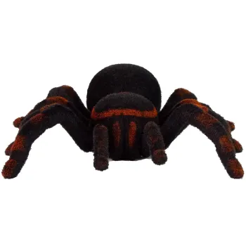 Zdalnie sterowany czarny pająk tarantula w ruchu na podłodze