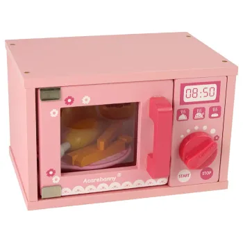 Drewniana Kuchenka Mikrofalowa Mikrofalówka Jedzenie Różowa