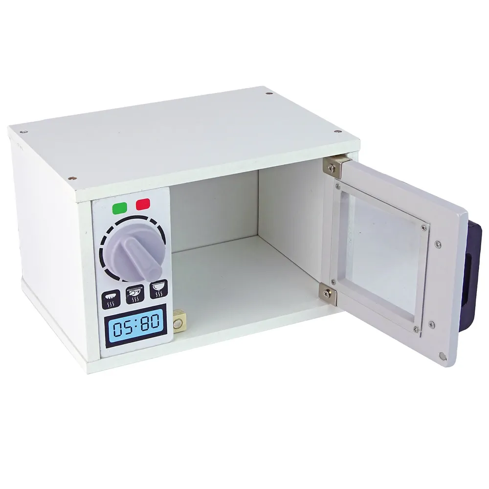 Biała mikrofalówka dziecięca z akcesoriami jak donuty i frytki