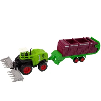 Zbliżenie na wytrzymałe traktory i przyczepy z zestawu dla dzieci