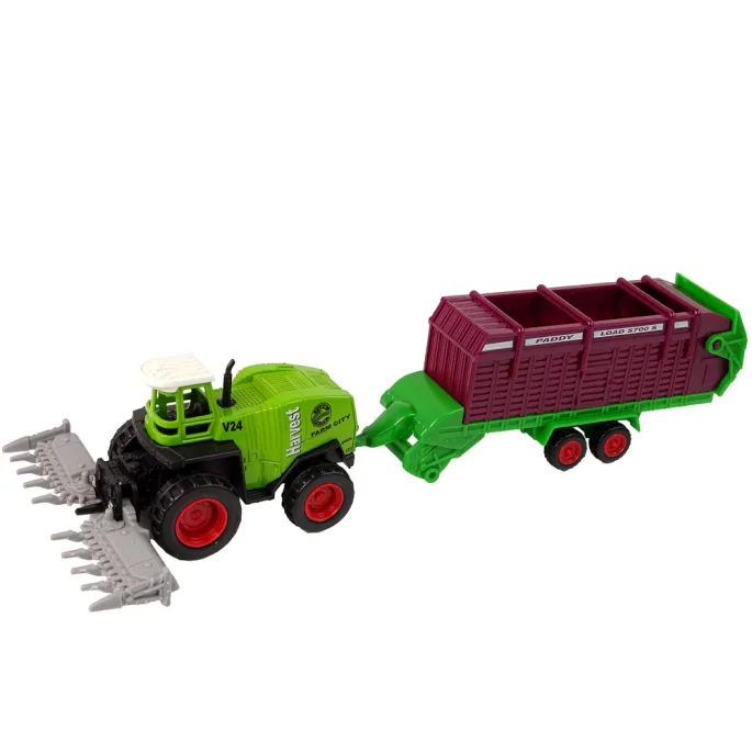 Zbliżenie na wytrzymałe traktory i przyczepy z zestawu dla dzieci