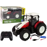 Zdalnie sterowany traktor rolniczy biało-czerwony w skali 1:24 na pilota