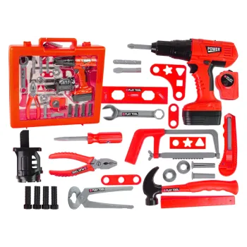 Zestaw narzędzi dla dzieci z wkrętarką na baterie i młotkiem
