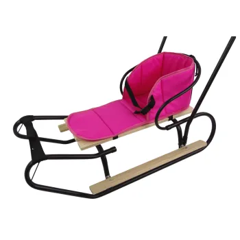Różowy materac do sanek z trzema zapięciami dla wygody dziecka