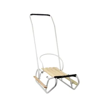 Bezpieczne sanki z pchaczem i demontowanym oparciem, idealne na zimę