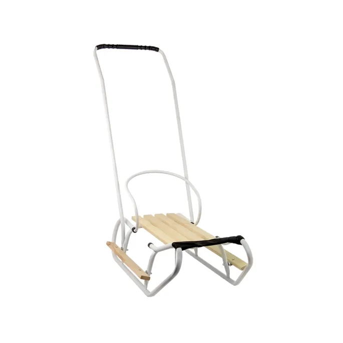 Bezpieczne sanki z pchaczem i demontowanym oparciem, idealne na zimę