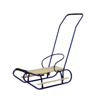 Sanki metalowe z niebieskim pchaczem i oparciem dziecięce na śnieg