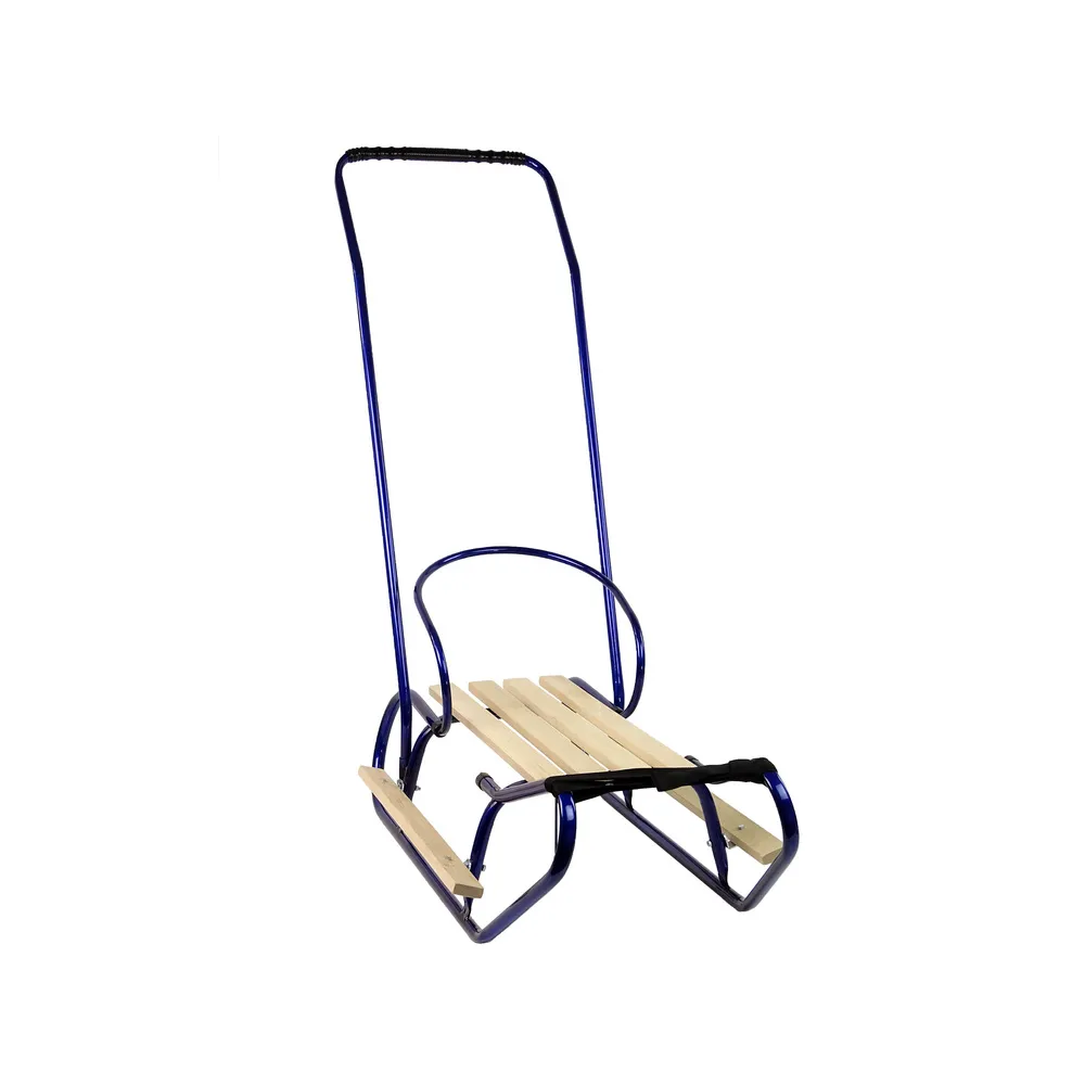 Wytrzymałe sanki dziecięce z metalową ramą i niebieskim paskiem