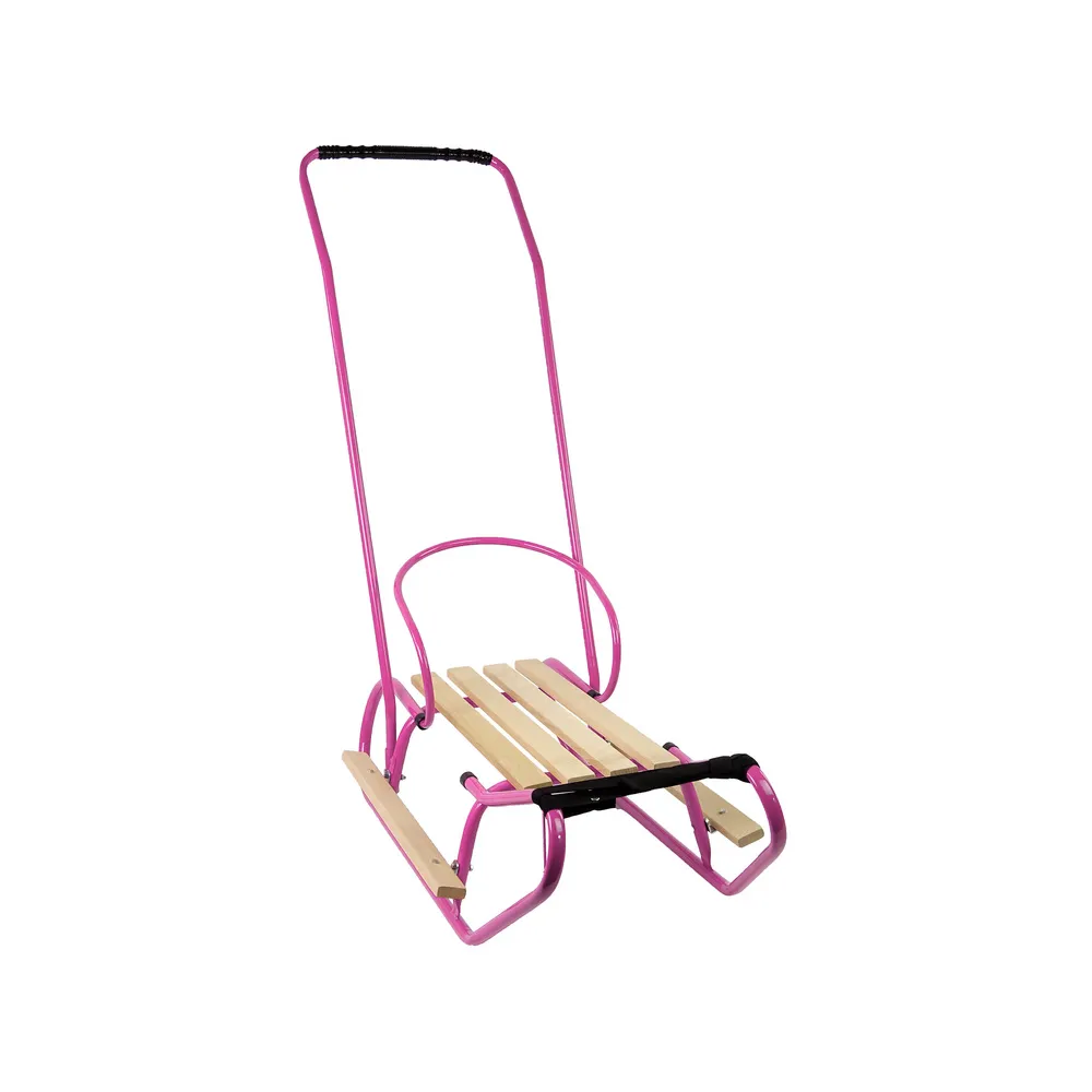 Sanki dla dzieci z paskiem i solidnym oparciem w kolorze różowym