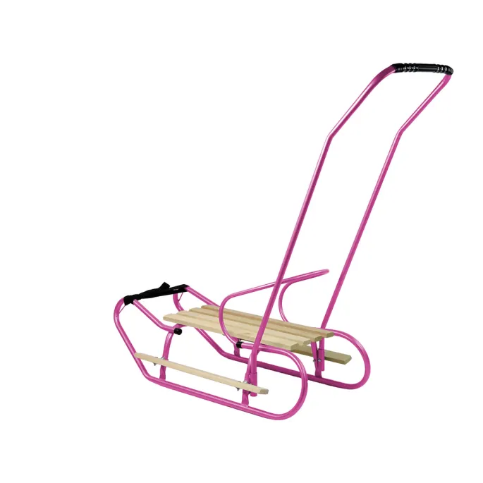 Bezpieczne różowe sanki z szerokimi płozami do zabawy na śniegu