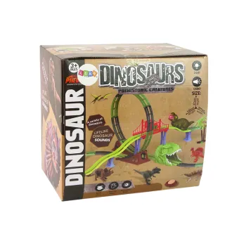 Pakiet kreatywnych elementów - tor, dinozaur na kółkach, drzewa i jaja