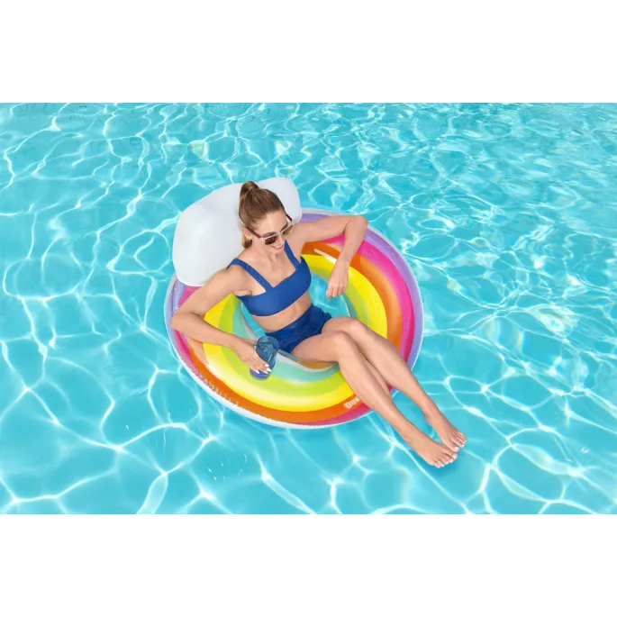 Letni relaks z tęczowym kołem pływackim Bestway 107 cm