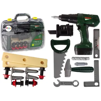 Zielony zestaw majsterkowicza w praktycznej walizce dla dzieci