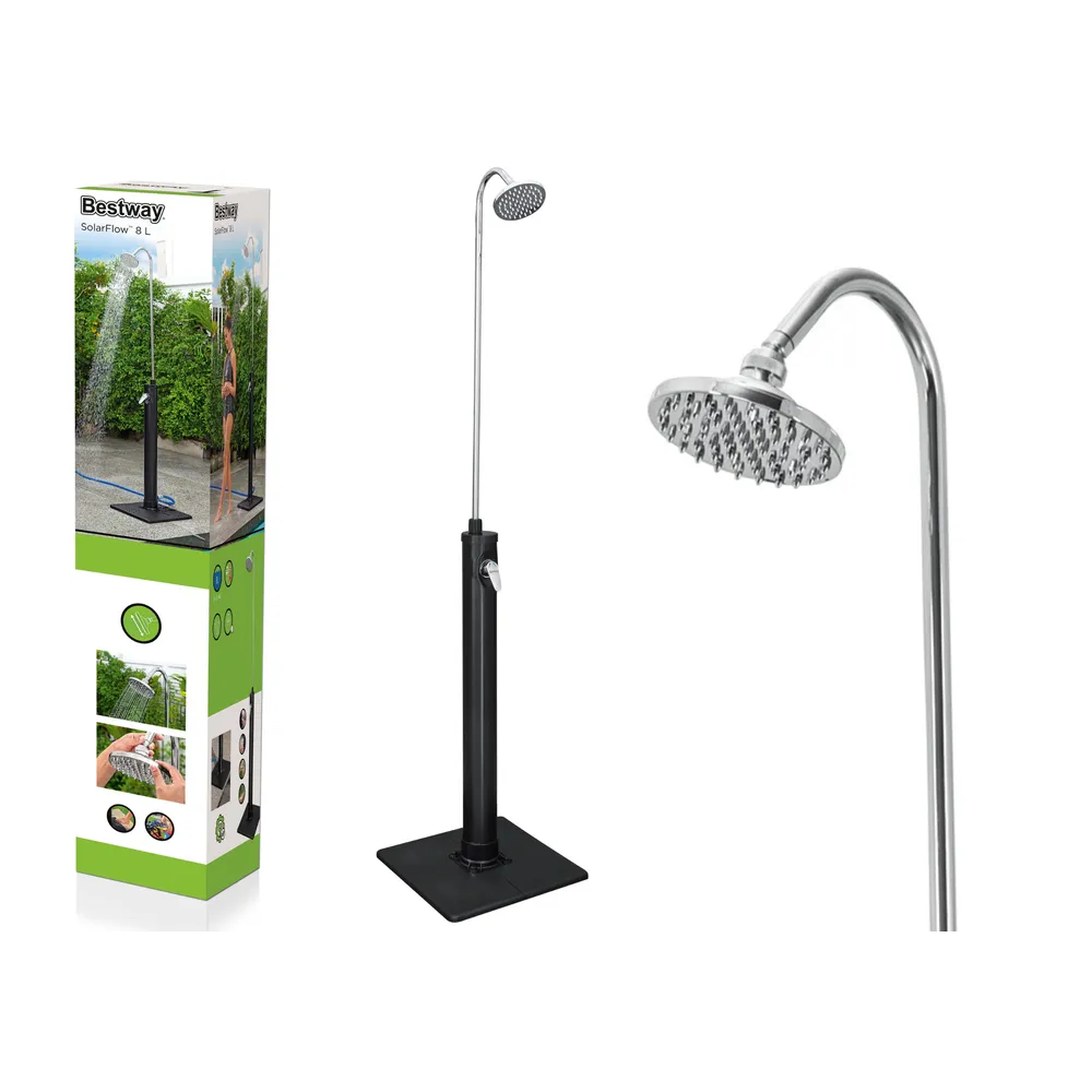 Solarny prysznic ogrodowy Bestway 8L na tle zieleni