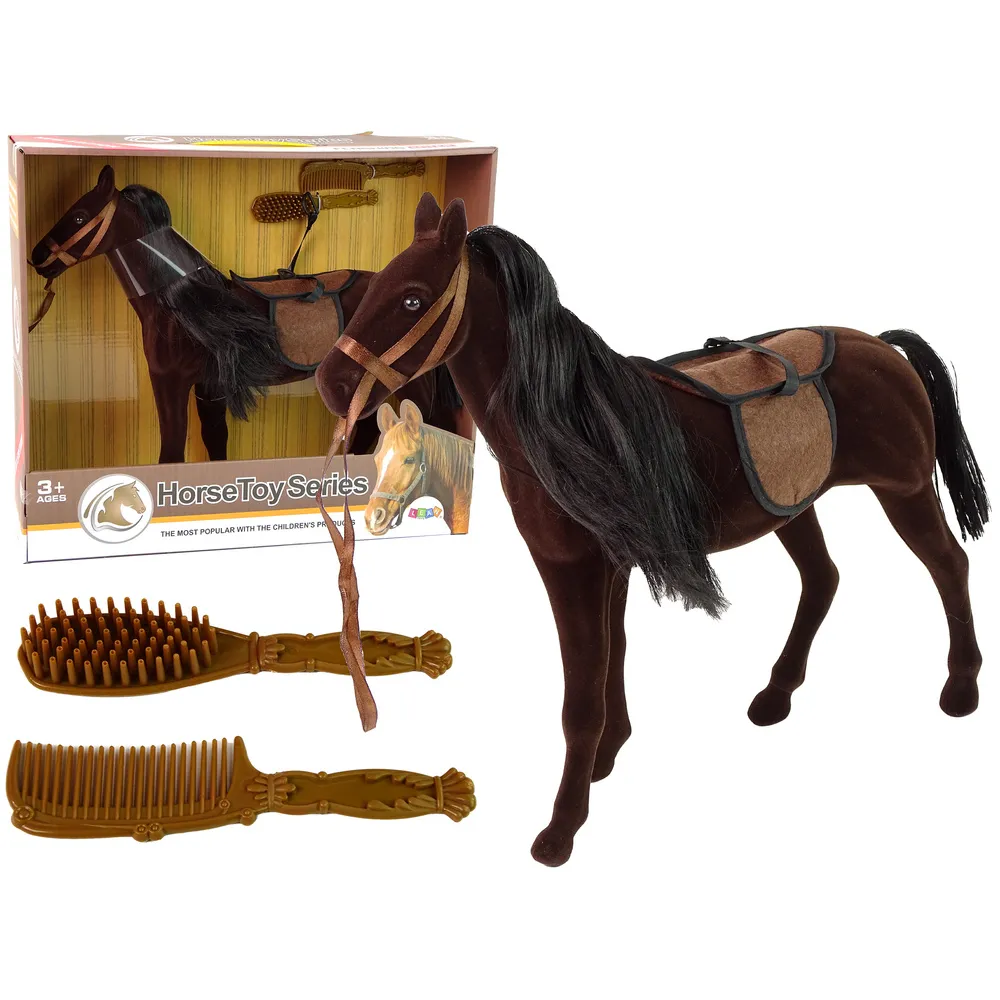 Brązowa figurka konia z akcesoriami do czesania dla dzieci