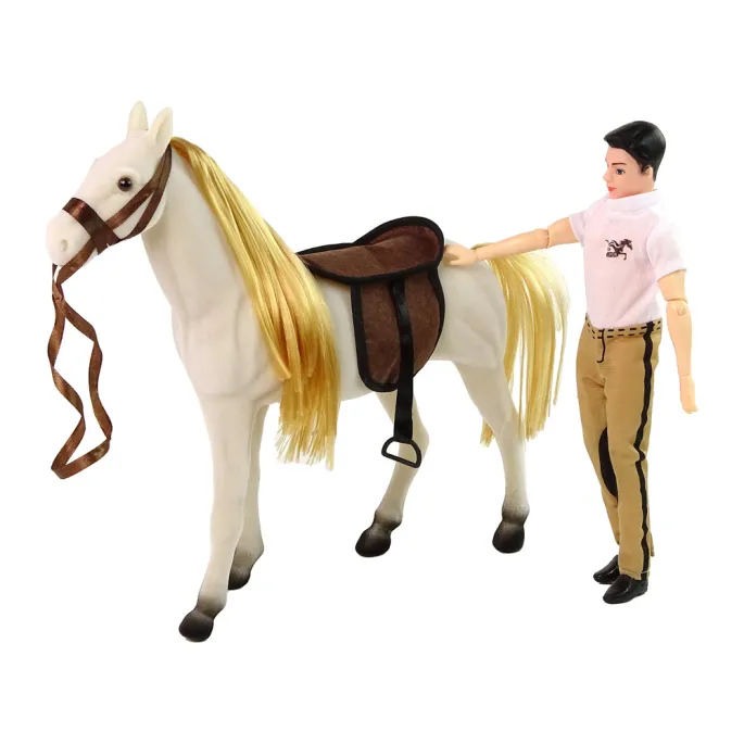 Lalka z zestawem do pielęgnacji konia w stylowym stroju jeździeckim