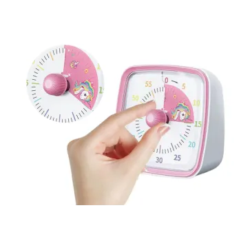 Minutnik Z Alarmem i Światłem Biało-Różowy Pokrętło Z Jednorożcem