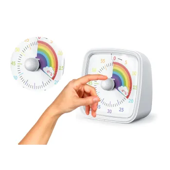 Minutnik Z Alarmem i Światłem Biały Pokrętło Tęczowe