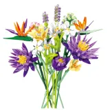 Elementy zestawu klocków do budowy tropikalnych kwiatów na białym tle