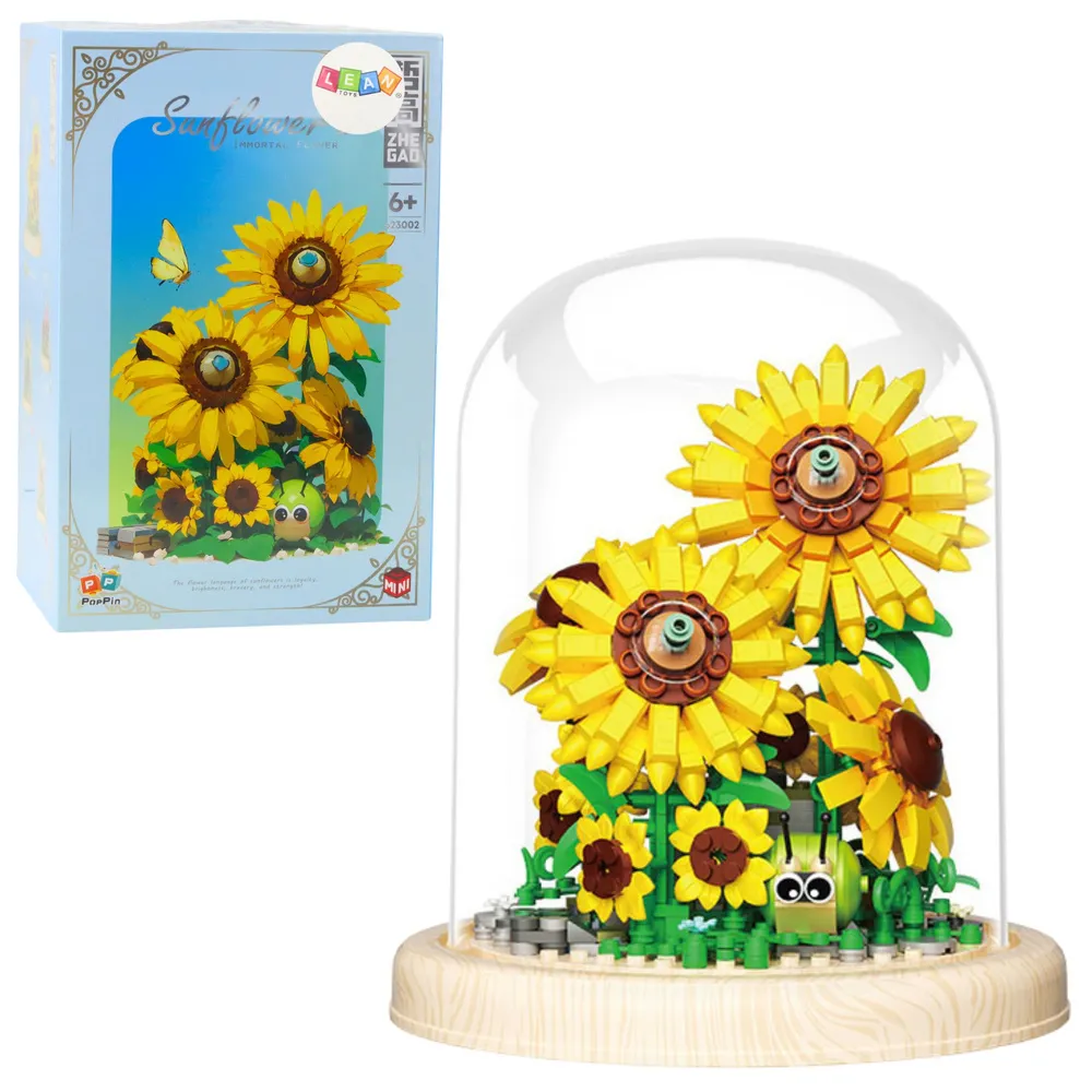 Zestaw klocków konstrukcyjnych kwiaty słoneczniki w kopule z podświetleniem LED