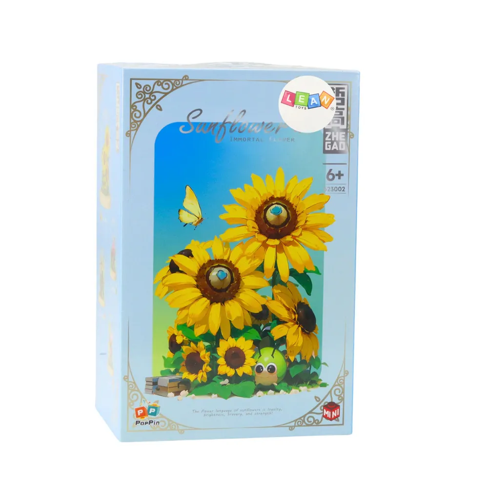 Kolorowy bukiet z klocków konstrukcyjnych z lampkami LED pod przezroczystą kopułą