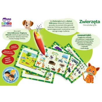 Edukacyjna gra z magicznym ołówkiem i ilustracjami zwierząt