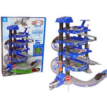 Czteropoziomowy policyjny parking z autkami i samolotem dla dzieci