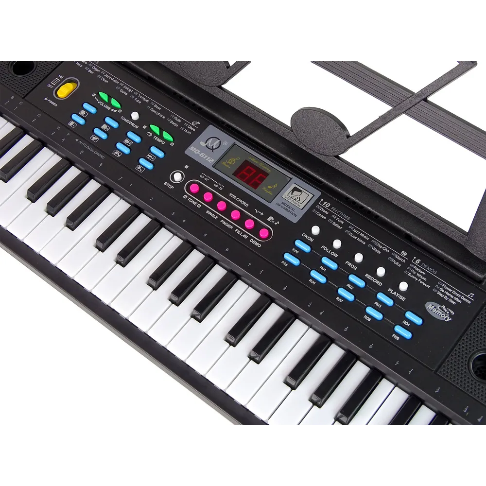 Zestaw keyboard MQ-6112 z mikrofonem, uchwytem na nuty i kablem zasilającym