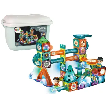 Magnetyczna świecąca zjeżdżalnia dla kulek z 150 elementami w pudełku