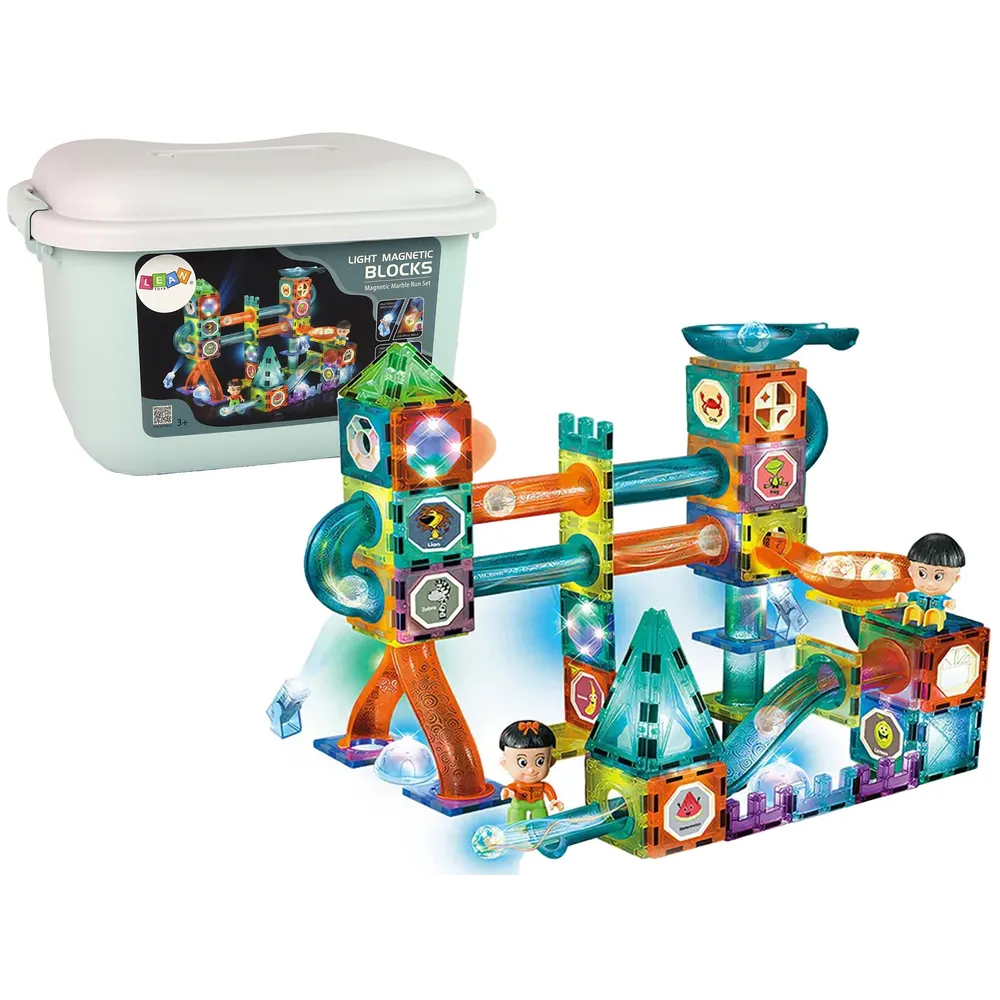 Magnetyczna świecąca zjeżdżalnia dla kulek z 150 elementami w pudełku