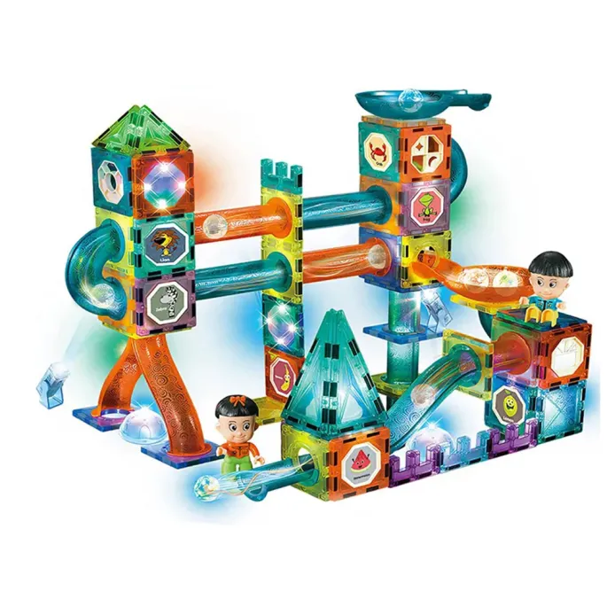 Zestaw klocków magnetycznych do budowy świecącego toru dla kulek