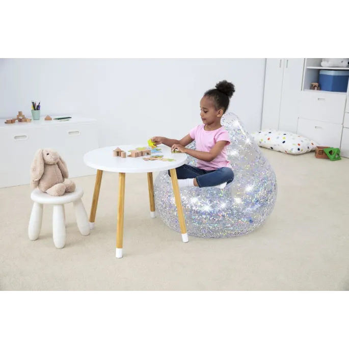 Stylowy fotel dmuchany z brokatowym wypełnieniem na balkon lub taras